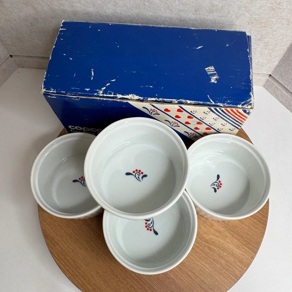 Copco Ramekins Set of 4 White Country Porcelain Vintage 1982 Cottagecore No. 951
